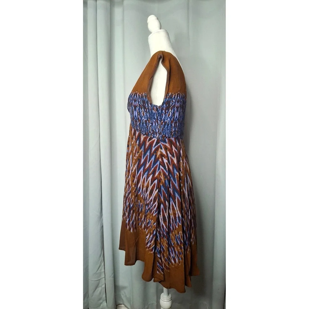Free People Theodora Mini Dress Rust Brown Blue Size M Boho Western